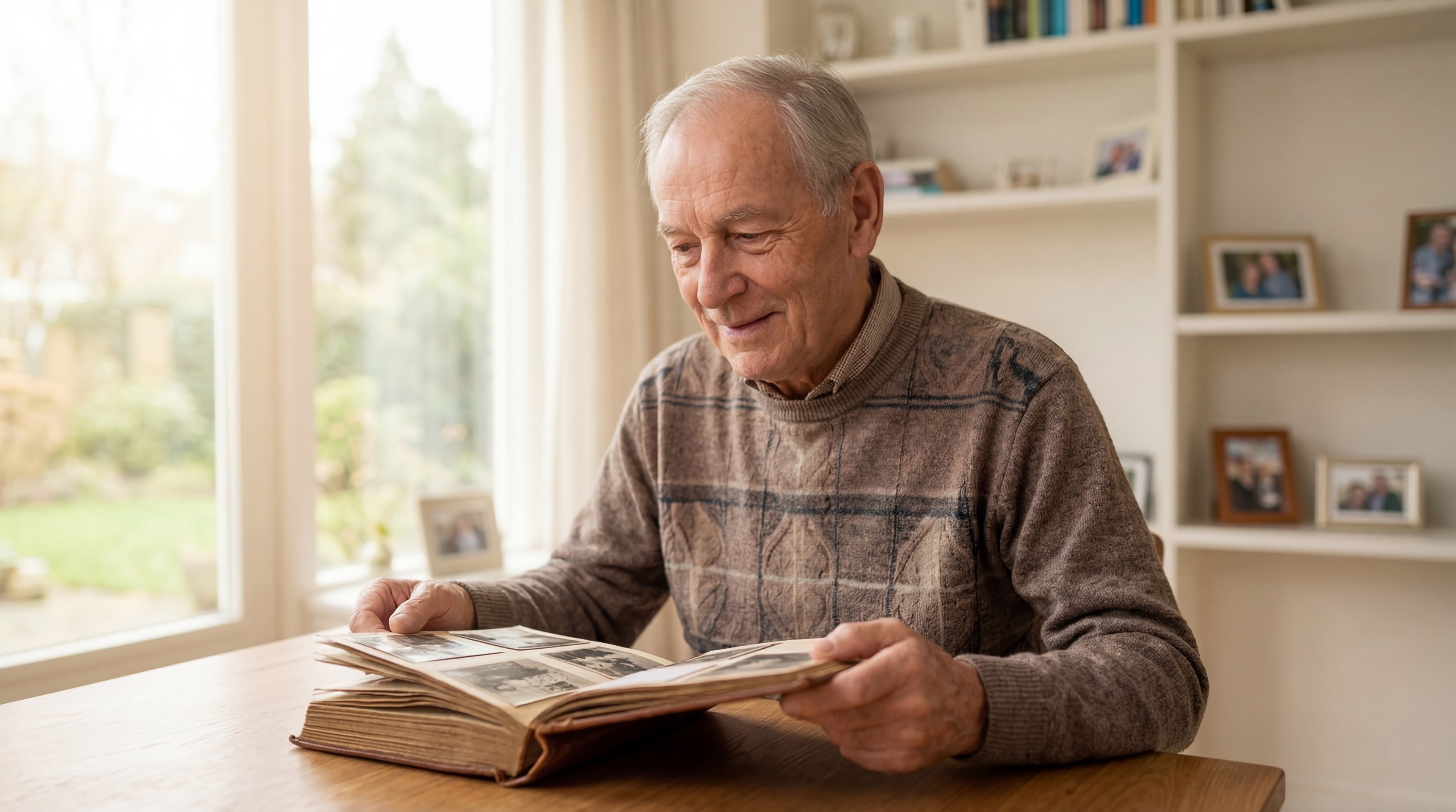 Man bekijkt fotoalbum